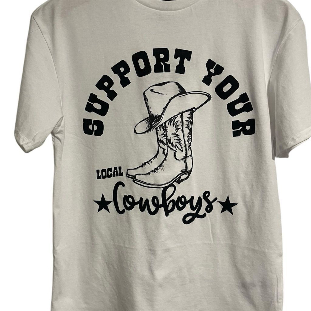 Charlotte Russe T Shirt Womens XS White Graphic Tee Support Your Local Cowboys